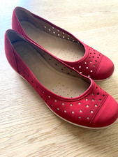 Hotter slip on red suede polka